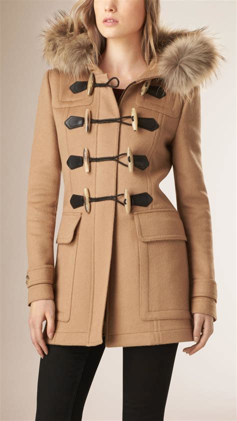 burberry brit blackwell wool duffle coat with fur|burberry camel duffle coat.